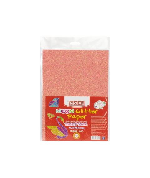Carton cu sclipici florescent 290gr/m2 A4, 5 buc, Roz cald
